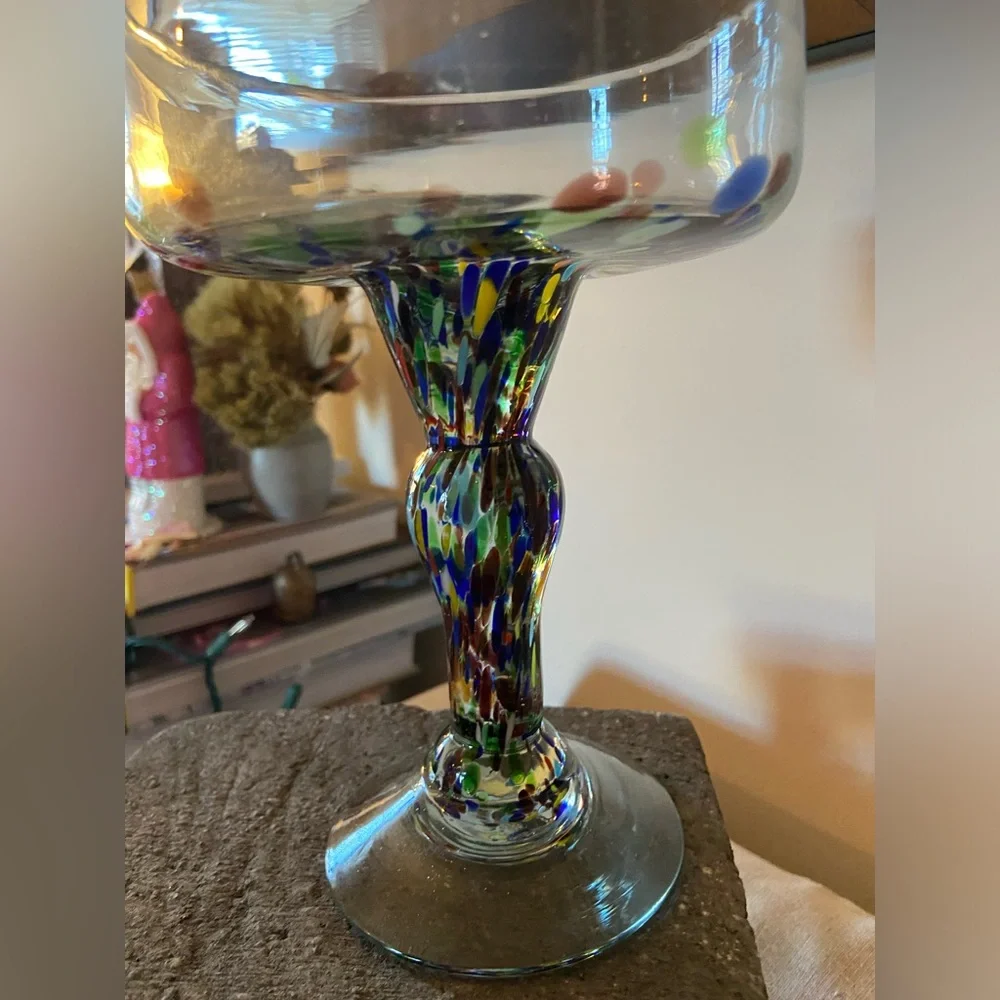 Pair Of Crate & Barrel Handblown Confetti Splatter Margarita Cocktail Gl…